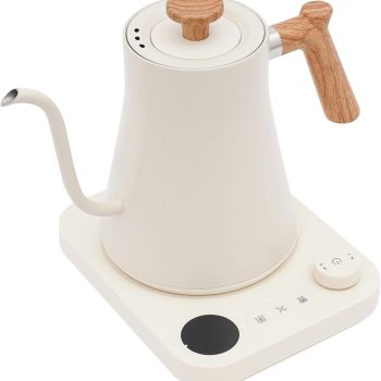 Gooseneck Electric Kettle, 0.9L Electric Coffee Tea Kettle Adjustable Temp 104-212°F ±1°F, 24H Keep Warm, 1200W Quick Heating, 304 Stainless Steel, LED Display - For Pour Over Coffee & Tea (White)