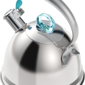 Tea Kettle Stovetop, 2.5 Quart Whistling Stainless Steel Tea Pot, 3-Layer Base, Unique Ergonomic Handle, Includes Pot Holder & Mat, Electric/Induction/Gas Stovetops Applicable, Mirror Finish
