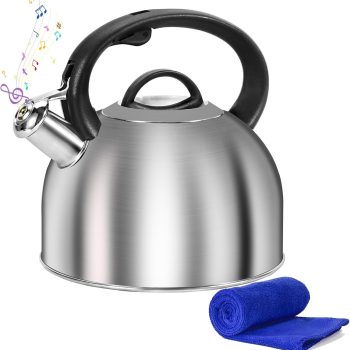 Whistling Stovetop Tea Kettle, 3L Food-Grade 304 Stainless Steel Teapot, Ergonomic Handle,Hot Water Quick Boil,All Metal Stove Kettle Rust Resistant and Durable,With Anti-Scald Towel(Silver)