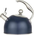 3-Ply Stainless Steel Tea Kettle, 2.6 Quart Stovetop Hot Water Pot with Tempered Glass Lid, Ergonomic Handle, Induction Ready, Slate and Blue