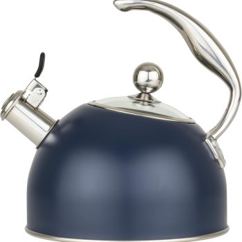 3-Ply Stainless Steel Tea Kettle, 2.6 Quart Stovetop Hot Water Pot with Tempered Glass Lid, Ergonomic Handle, Induction Ready, Slate and Blue
