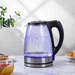 Glass Electric Kettle For Hot Water Tea&Coffee, Blue LED Light,Made of BPA-Free Borosilicate Glass and tainless Steel,1.7L 1350W Rapid Heating,With Auto Shut-Off, Boil-Dry Protection,Easy Clean