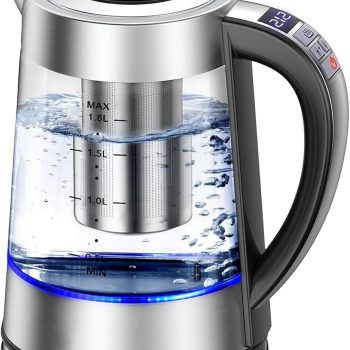 Electric Kettle with Temperature Control for Tea and Coffee, 1.8L 1500W, Keep Warm - Removable Infuser, Glass Tea Kettle Hot Water Boiler, BPA Free, Auto Shut Off, Boil-Dry Protection, Stainless Steel