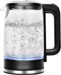 Electric Glass Kettle, 1.8L Glass Tea Kettle & Hot Water Boiler, 360° Swivel Base, BPA Free, Auto Shut-Off, Boil-Dry Proof, 304 Stainless Steel, 1500W