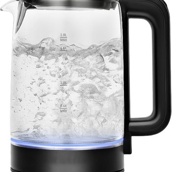 Electric Glass Kettle, 1.8L Glass Tea Kettle & Hot Water Boiler, 360° Swivel Base, BPA Free, Auto Shut-Off, Boil-Dry Proof, 304 Stainless Steel, 1500W