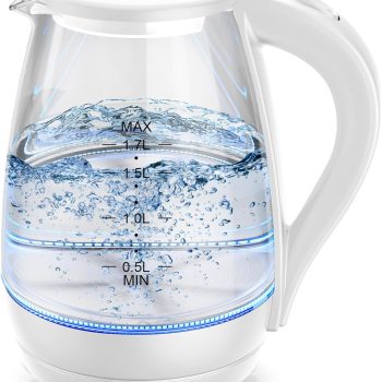 Electric Kettle, 1.7L 1200W, Hot Water Boiler, Auto Shut Off, Boil-Dry Protection, BPA Free, Borosilicate Glass Electric Tea Kettle